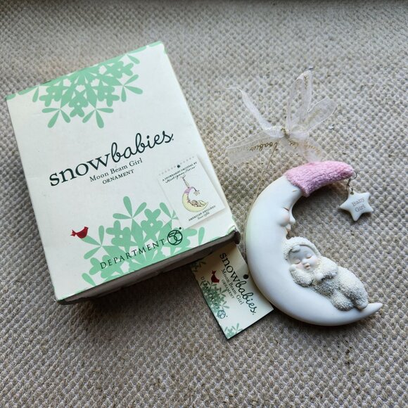 Department 56 Snowbabies Ornament Pink Hat Moon Beam Baby Girl Box Discontinued - Picture 1 of 9
